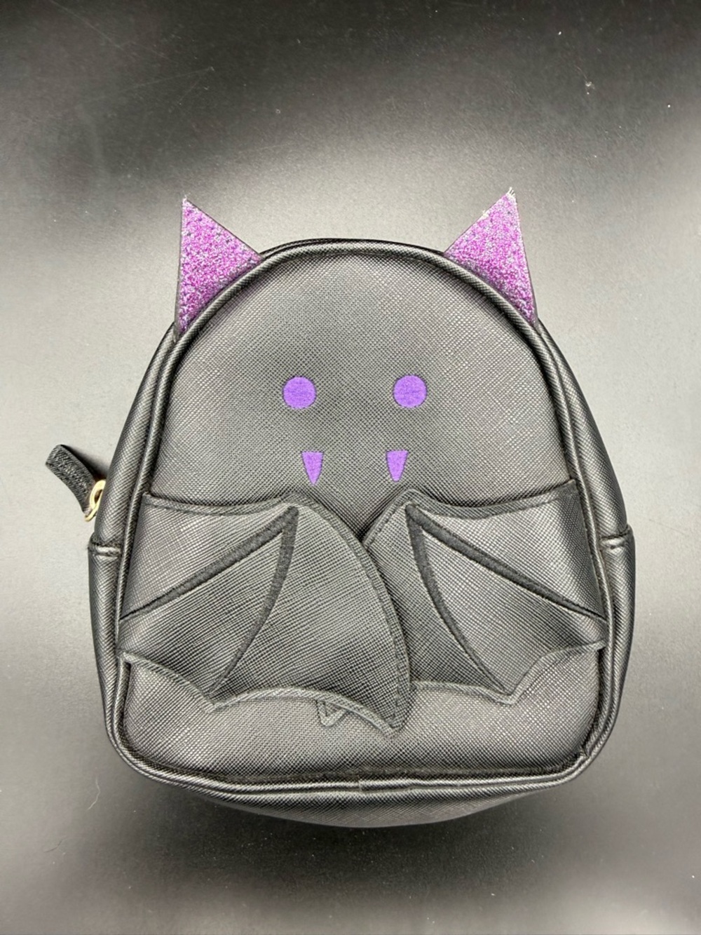 Bath & Body Works Small Black Bat Cosmetic Bag Purple Glitter Wings